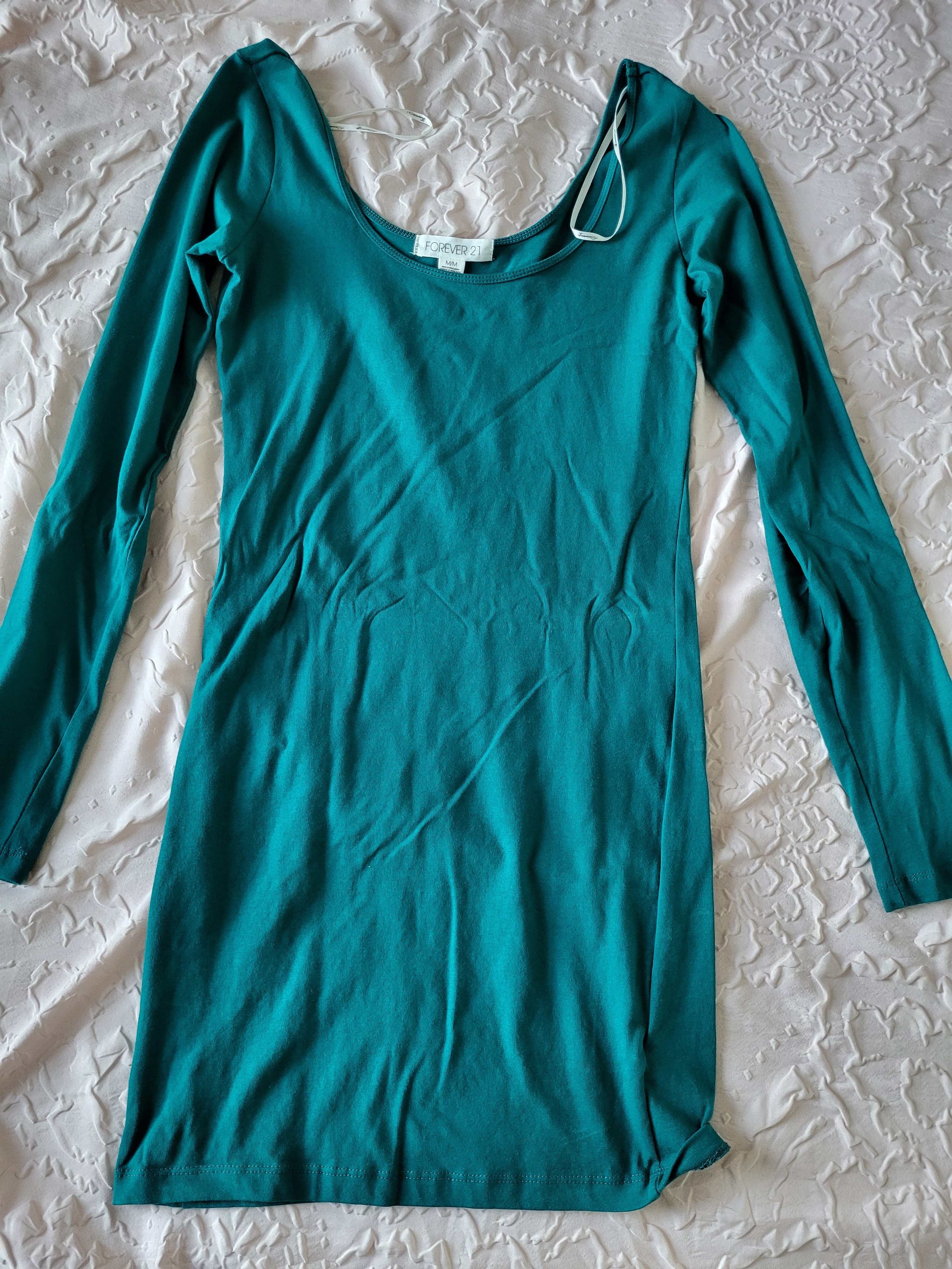 Forever 21 Teal Long Sleeve Scoop Neck Bodycon Dress